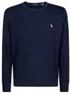 Polo Ralph Lauren Navy Blue Loopback Cotton Crewneck Sweatshirt In Blue