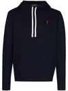 Polo Ralph Lauren Slouchy Black Cotton Blend Hoodie With Embroidered Logo In Blue
