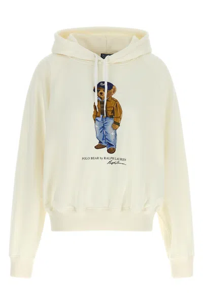 Polo Ralph Lauren Felpa Con Cappuccio 'polo Bear' In Bianco
