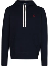 Polo Ralph Lauren Slouchy Black Cotton Blend Hoodie With Embroidered Logo In Blue