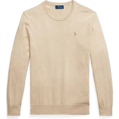 Polo Ralph Lauren Fine Gauge Cotton Crewneck Sweater In Dune Melange