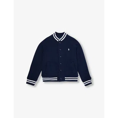 Polo Ralph Lauren Kids' Fined Navy/c1730 Boys' Brand-embroidered Contrast-stripe Cotton-blend Jacket In Refined Navy/c1730