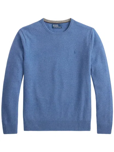 Polo Ralph Lauren Fine-knit Long Sleeve Pullover With Subtle Embroidery In Blue