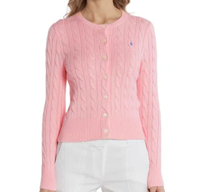 Polo Ralph Lauren Fitted Cable Knit Cardigan With Embroidered Logo In Pink