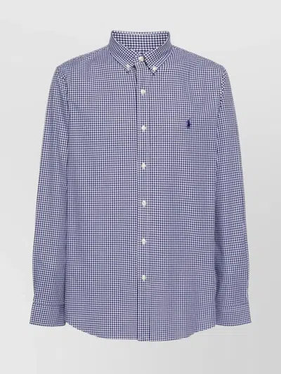 Polo Ralph Lauren Fitted Checkered Sport Shirt With Button-down Collar In Blue