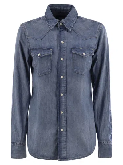 Polo Ralph Lauren Fitted Denim Western Shirt In Blue