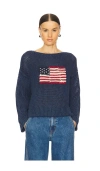 Polo Ralph Lauren Flag Pointelle Cotton-linen Sweater In Navy