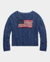 Polo Ralph Lauren Flag Pointelle Cotton-linen Sweater In Indigo Multi