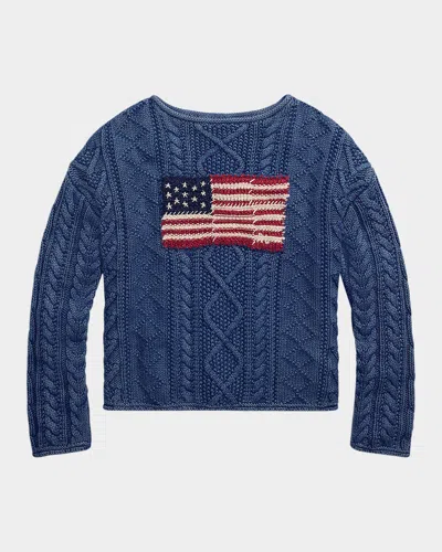 POLO RALPH LAUREN FLAG ARAN-KNIT COTTON SWEATER