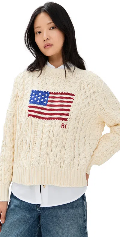 Polo Ralph Lauren Cream Sweater With Flag Detail In Neutral