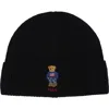 Polo Ralph Lauren Solid Denim Bear Beanie In Black