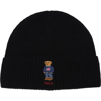 Polo Ralph Lauren Solid Denim Bear Beanie In Black