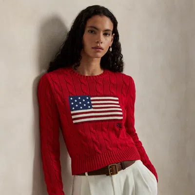 Polo Ralph Lauren Flag Cable-knit Cotton Cropped Sweater In Rl Red