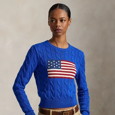 Polo Ralph Lauren Flag Cable-knit Cotton Cropped Sweater In Sapphire Star