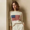 Polo Ralph Lauren Flag Cashmere Crewneck Sweater In Lux Cream W/ Flag
