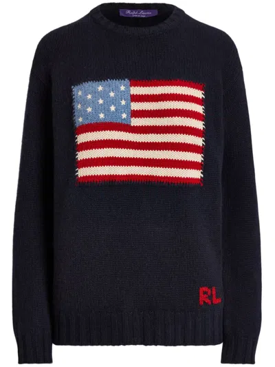 Polo Ralph Lauren Long Sleeve Crew Neck Polo Jumper In Hunter Navy Multi