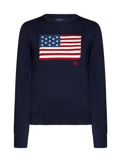 Polo Ralph Lauren Flag Cn Long Sleeve Pullover In Blue