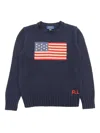 Polo Ralph Lauren Kids' American Flag Cotton Crewneck Sweater In Blue