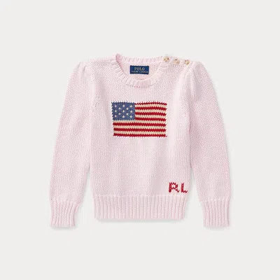 Polo Ralph Lauren Kids' Flag Cotton Crewneck Sweater In Acacia Pink