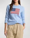 Polo Ralph Lauren Flag Cotton Crewneck Sweater In Chambray Blue