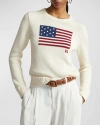 Polo Ralph Lauren Classic Crew Neck Pullover Sweater With American Flag Design In Cream