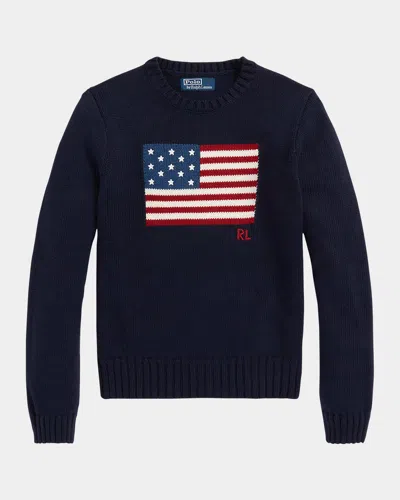 Polo Ralph Lauren Long Sleeve Crew Neck Polo Jumper In Hunter Navy Multi