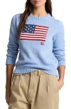 Polo Ralph Lauren Flag Cotton Crewneck Sweater In Chambray Blue