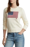 Polo Ralph Lauren Classic Crew Neck Pullover Sweater With American Flag Design In Cream