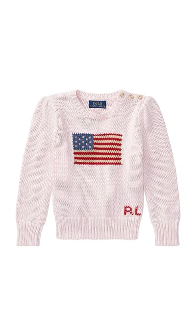 Polo Ralph Lauren Flag Crewneck Sweater In Pink
