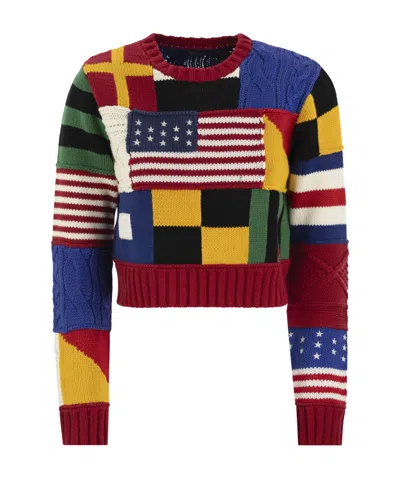 Polo Ralph Lauren Crew-neck Sweater With Flag In Multicolor