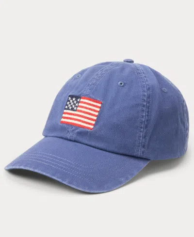 Polo Ralph Lauren Flag Embroidered Ball Cap In Blue