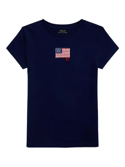 Polo Ralph Lauren Kids' Flag-embroidered T-shirt In Blue