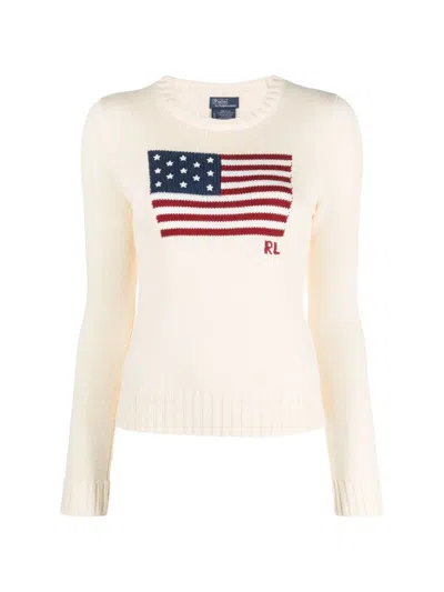 Polo Ralph Lauren Flag-graphic Crewneck Sweater In Neutral
