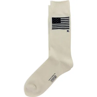 Polo Ralph Lauren Flag Indigo Yarn Dye Crew Socks In White
