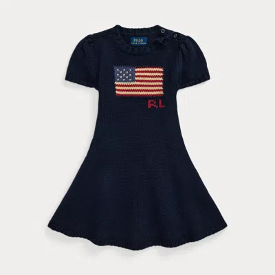 Polo Ralph Lauren Kids' Flag-intarsia Cotton Sweater Dress In Hunter Navy