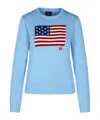 Polo Ralph Lauren Flag Cotton Crewneck Sweater In Blue