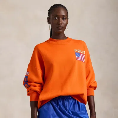 Polo Ralph Lauren Flag Logo Fleece Crewneck In Fiesta Orange