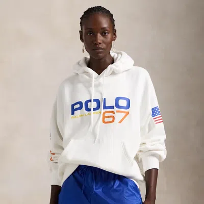Polo Ralph Lauren Flag Logo Fleece Hoodie In White