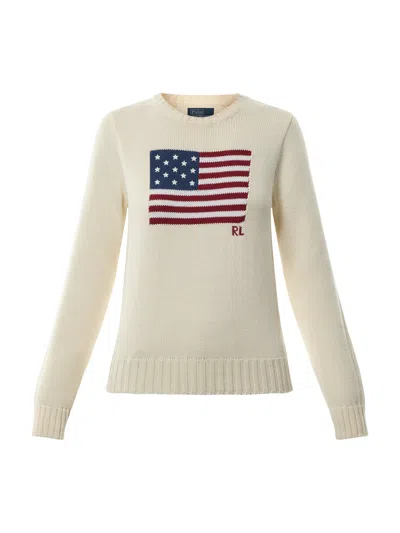 Polo Ralph Lauren Long Sleeve Crew Neck Polo Jumper In Cream Multi