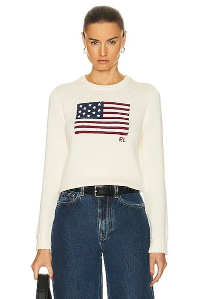 Polo Ralph Lauren Flag Long Sleeve Pullover Sweater In Cream