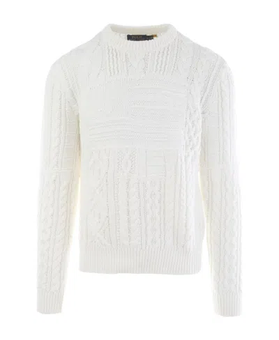 Polo Ralph Lauren Flag-motif Cable-knit Cotton Jumper In White
