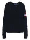 Polo Ralph Lauren Flag-patch Cable-knit Sweater In Blau