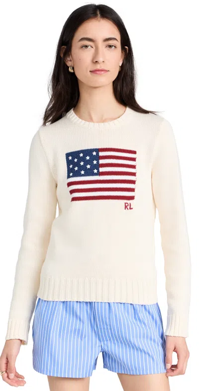 POLO RALPH LAUREN FLAG PULLOVER SWEATER PARCHMENT CREAM