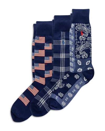 Polo Ralph Lauren Flag Socks 3 Pair Gift Set In Blue