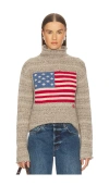 Polo Ralph Lauren Flag Wool Blend Turtleneck Sweater In Neutral