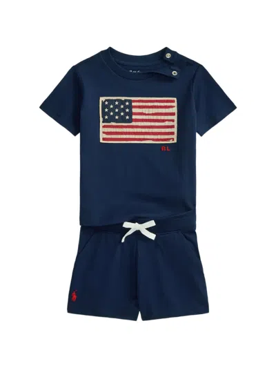Polo Ralph Lauren Babies' Flag-appliqué Cotton T-shirt And Shorts Set In Blue