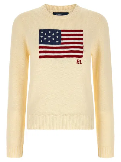 Polo Ralph Lauren Flag-intarsia Cotton Sweater In Cream