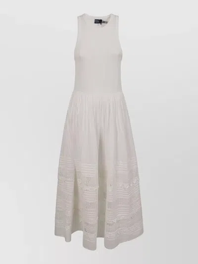 Polo Ralph Lauren Womens White Sleeveless Lace-trim Stretch-cotton Tank Dress