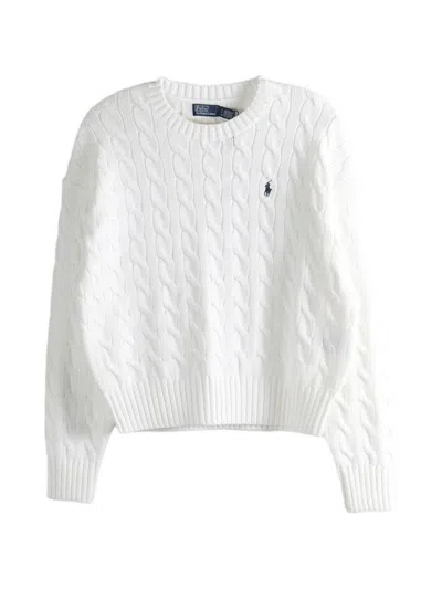 Polo Ralph Lauren Flat Cable Knit Crewneck Sweater With Pony Logo In White