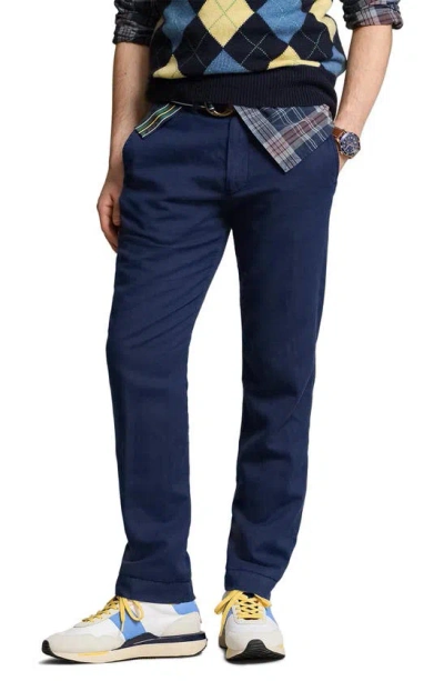 Polo Ralph Lauren Flat Front Linen & Cotton Pants In Newport Navy